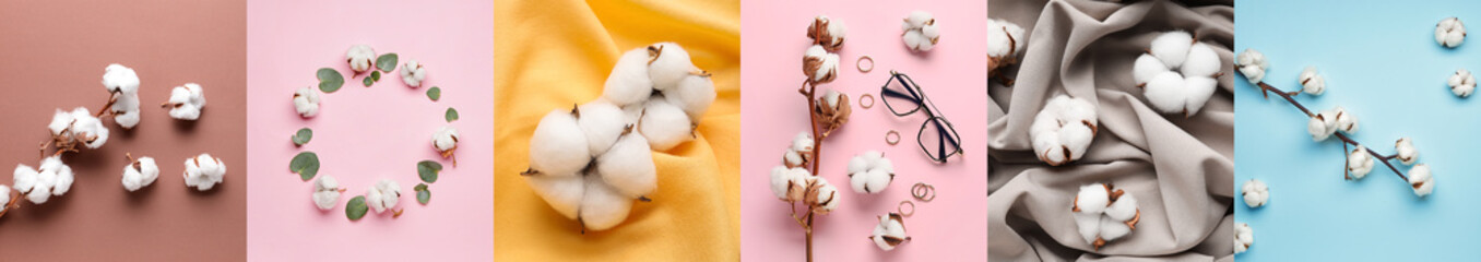 Collage of soft cotton flowers and fabric