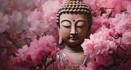  buddha through blossomed flowers, generative AI