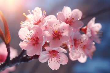 cherry blossom sakura flower on blue sky background with soft focus