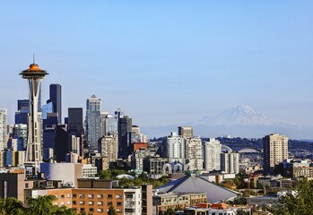 city skyline at dusk