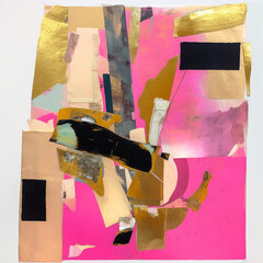 abstract modern art collage background, pink, gold, black