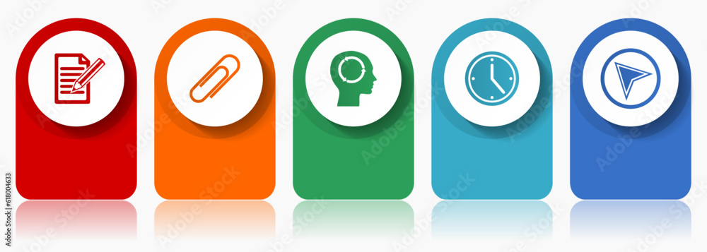 Fototapete education icon set, miscellaneous vector icons such as register, attach, head, clock and navigation 