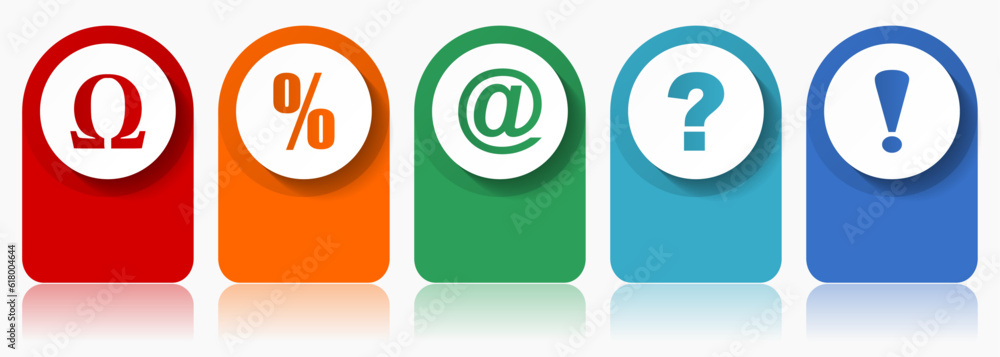 Poster symbols icon set, miscellaneous vector icons such as omega, percent, at, question mark and exclamati