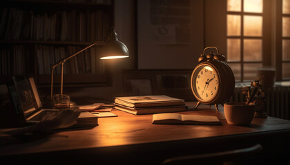 Late night studying in a modern home office with technology generated by AI