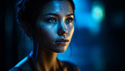 Beautiful young woman with brown hair looking confidently at camera generated by AI