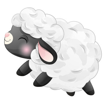 Cute black sheep poses farm animal watercolor illustration