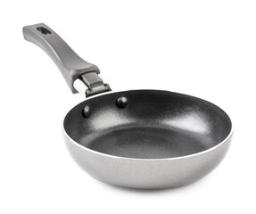 Silver frying pan on white background