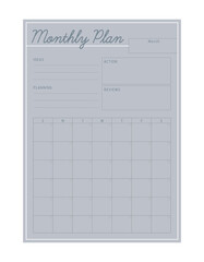 Monthly Planner. Minimalist planner template set. Vector illustration.	 