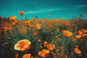 Fototapeta na wymiar Vintage photo of poppies in the meadow, retro style