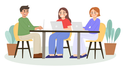 Illustration Team worker working with laptop