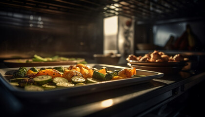 Grilled vegetarian meal with fresh tomato and bell pepper salad generated by AI