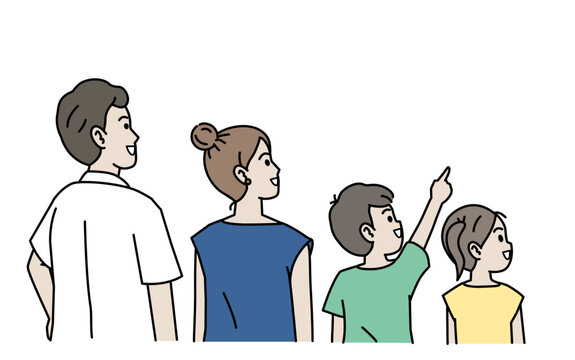 後ろを向いた家族のイラスト