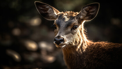 Close up portrait of cute horned deer in forest grazing generated by AI