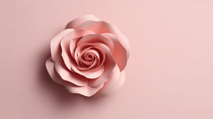 Paper Art Origami of pink rose on a white background created with Generative AI Technology