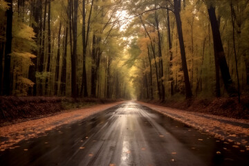 Fototapeta premium autumn forest in the morning, realistic illustration using generative AI tools