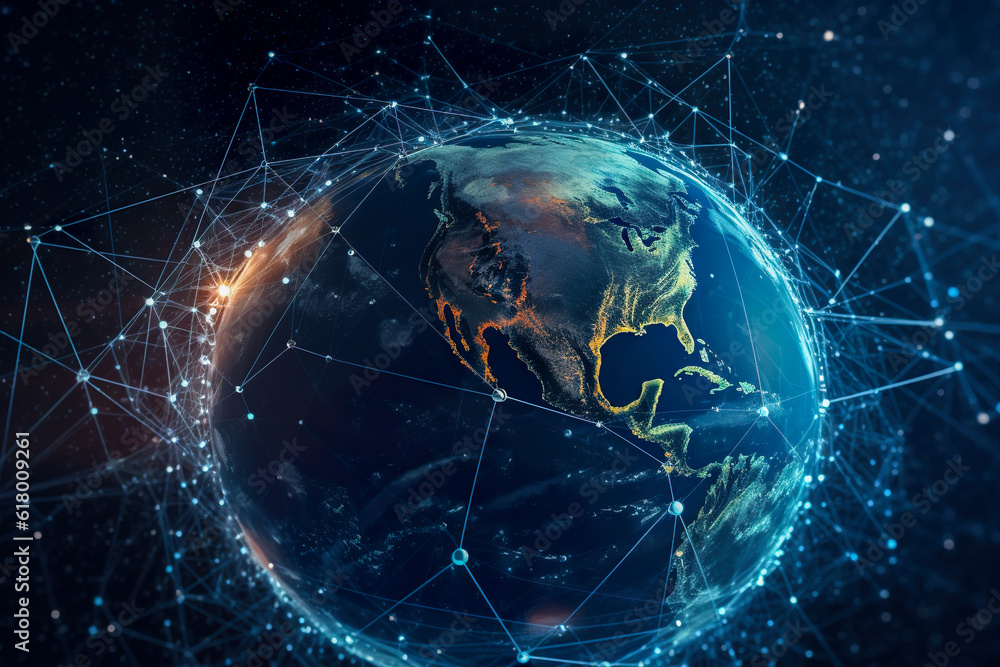 Poster global network connection over the world. generative ai