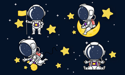 Naklejka premium astronauts vector characters set