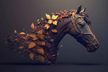 Image of a horse surrounded by colorful tropical flowers on a clean background. Wildlife Animals. Illustration, Generative AI.
