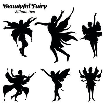 Fairy silhouette vector illustration set.