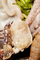 Seafood soup ingredients, raw vegetables