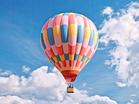 Colorful Hot Air Balloon Against Blue Sky