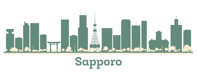 Abstract Sapporo Japan City Skyline with Color Buildings.