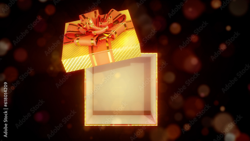 Poster opened gold and red present box - vivid concept - abstract 3d rendering
