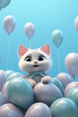 Fototapeta na wymiar cute cat flying with balloons