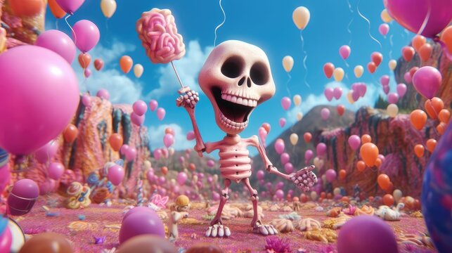 skeleton with balloons fantasy