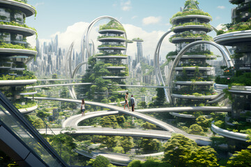Obraz premium future advanced green energy in urban landscapes