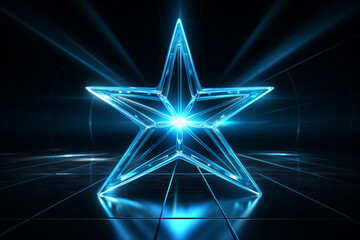t&uuml;rkis cyan blauer Stern mit Lichteffekten auf dunklem Hintergrund. Querformat. Generative Ai.
