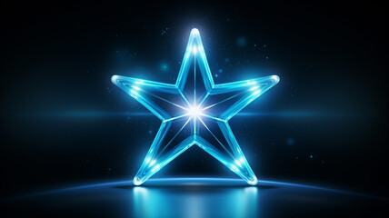 t&uuml;rkis cyan blauer Stern mit Lichteffekten auf dunklem Hintergrund. Querformat. Generative Ai.