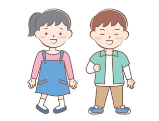 長袖の服を着た笑顔の子供たち　秋　春　全身