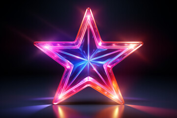 Neon bunter Stern mit Lichteffekten auf dunklem Hintergrund. Querformat. Generative Ai.