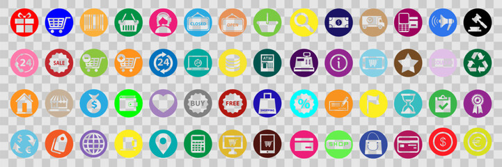 Shopping icon set. Online shopping, store, delivery, promotion and shopping cart symbol. Solid icons vector collection. Vector illustration