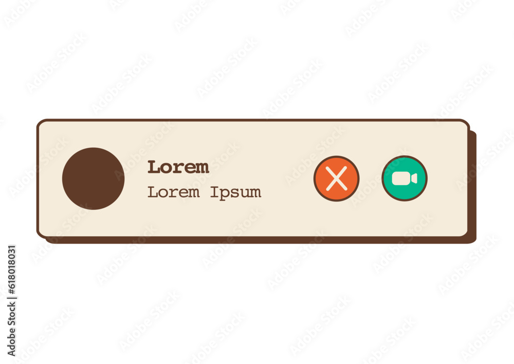 Poster notification box with incoming video or audio call. popup window. aesthetic vintage style ui element