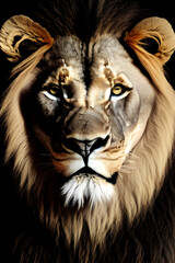 Naklejka premium Image of a beautiful majestic lion against a black background. (AI-generated fictional illustration) 
