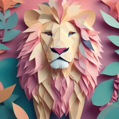 lion, paper art style illustration.Generative AI