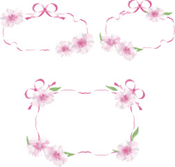 フレーム　ナデシコ　撫子　水彩　手描き　植物　ボタニカル　夏　秋　額　枠　飾り　イラスト素材セット
