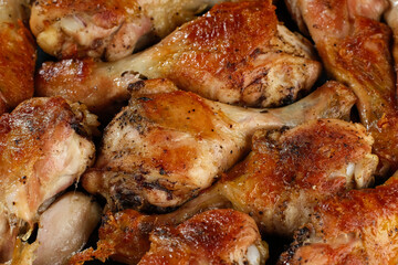 Cooking chicken legs. Fried chicken legs close up