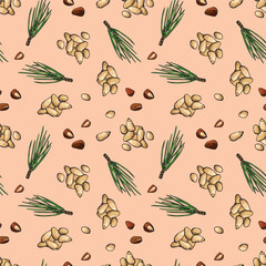 Seamless pattern with pine nuts. Design for fabric, textile, wallpaper, packaging.	
