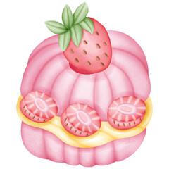 Single Japanese Strawberry Fruit cake illustration