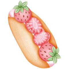 Single Sweet strawberry hot dog with cream illustration
