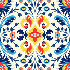Fototapeta na wymiar Uzbek floral motif ethnic ikat pattern beautiful background art.