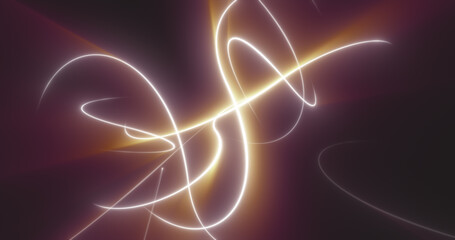 Abstract multicolored glowing bright magical energy lines on a black background