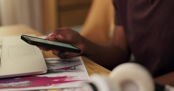 Arican online entrepreneur, typing emails, managing her e-commerce store, and scrolling through her smartphone to monitor sales, respond to customer inquiries, and stay updated with industry news.