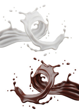 PNG Milk And Chocolate Splash, 3D Rendering, 3D Illustration