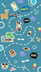 patches design. Cool Stickers Collage Pattern blue background.