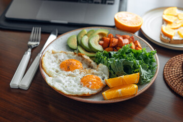 Healthy breakfast on the desk