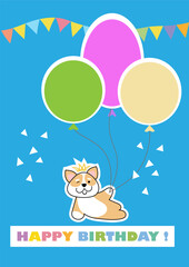 Happy birthday greeting card with funny corgi.
